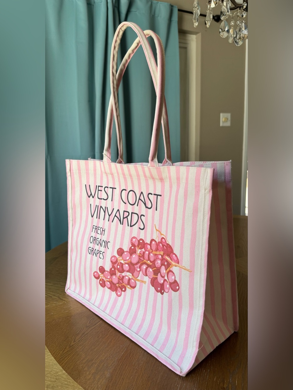 West Coast 🍇 Vineyards Pink & Ivory Stripped Canvas Tote Shipping Bag Book Bag
